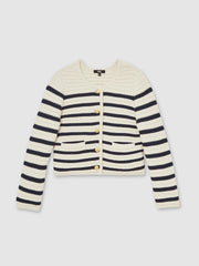 Paige Ivory Textured Knit Stripe Cardigan in Ivory