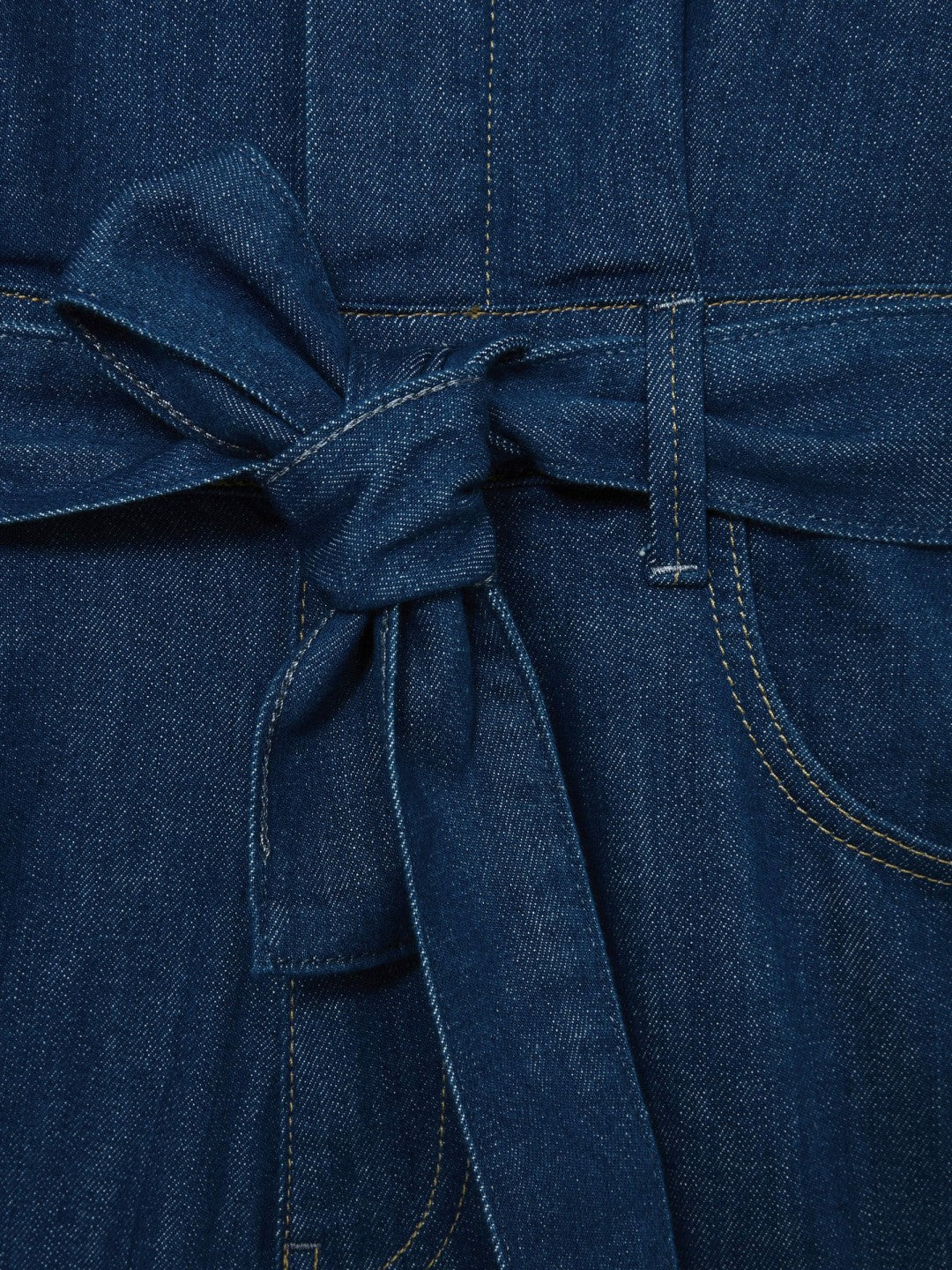 Paige Maraya Blue Wide Leg Belted Denim Jumpsuit in Maraya Blue