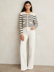 Paige Ecru Wide Leg Pintuck Jeans in Ecru
