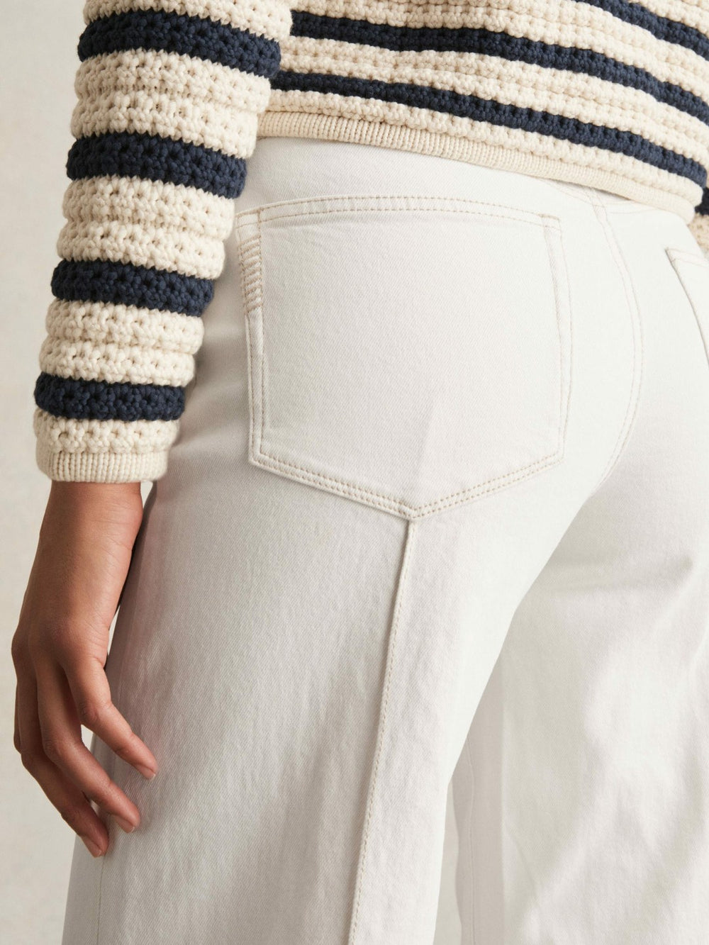 Paige Ecru Wide Leg Pintuck Jeans in Ecru