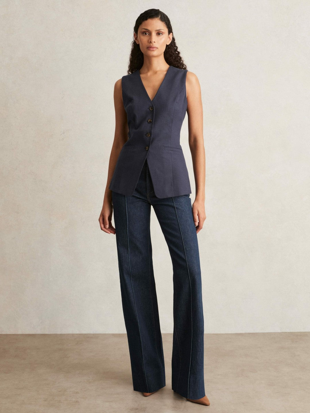Paige Wide Leg Pintuck Jeans in Anais Blue