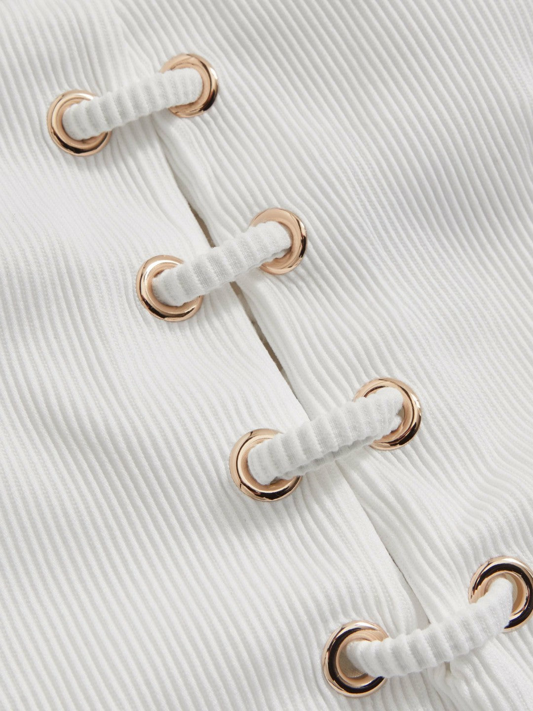 Ribbed Lace-Up Swimsuit in White