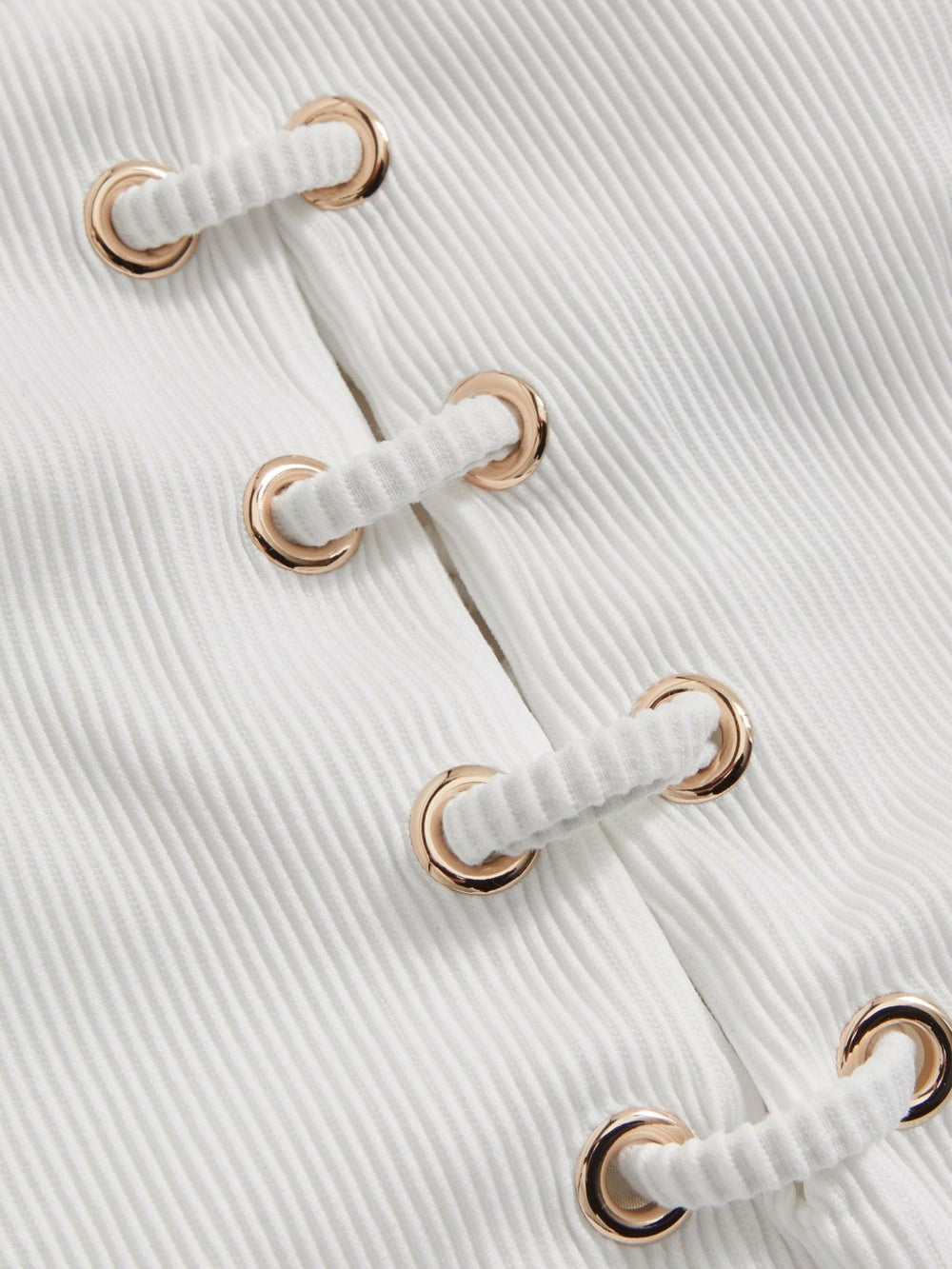 Ribbed Lace-Up Swimsuit in White