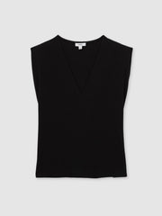 Cotton Shoulder-Pad V-Neck Top in Black