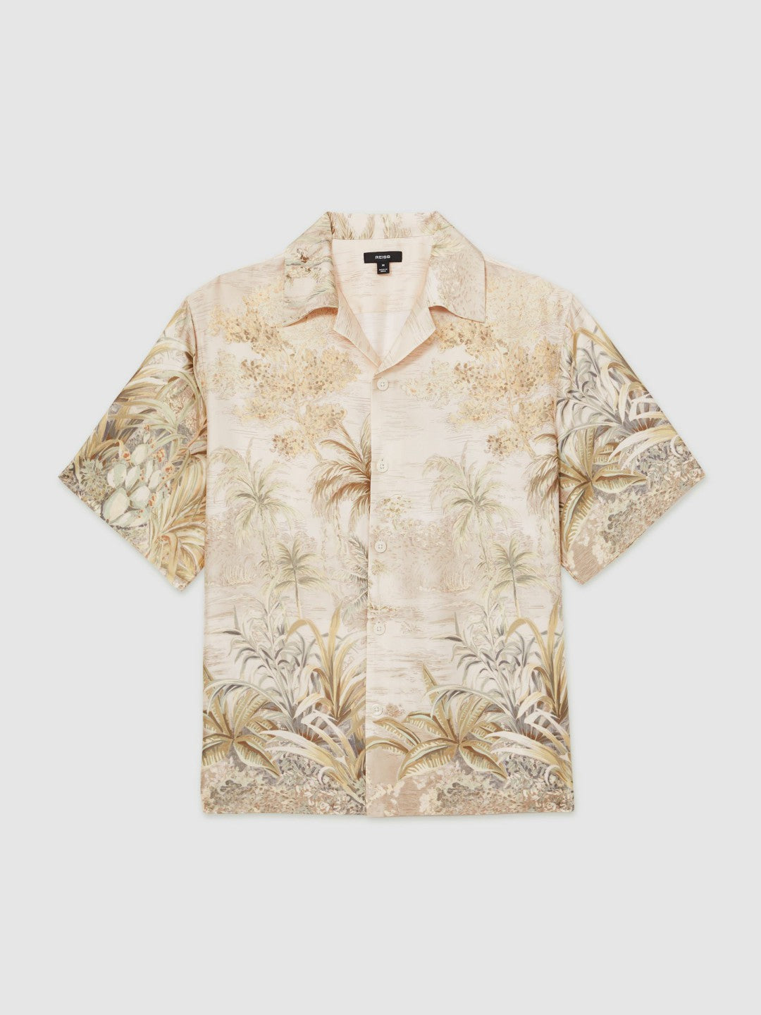 Jungle Print Cuban-Collar Shirt in Soft Sage Green