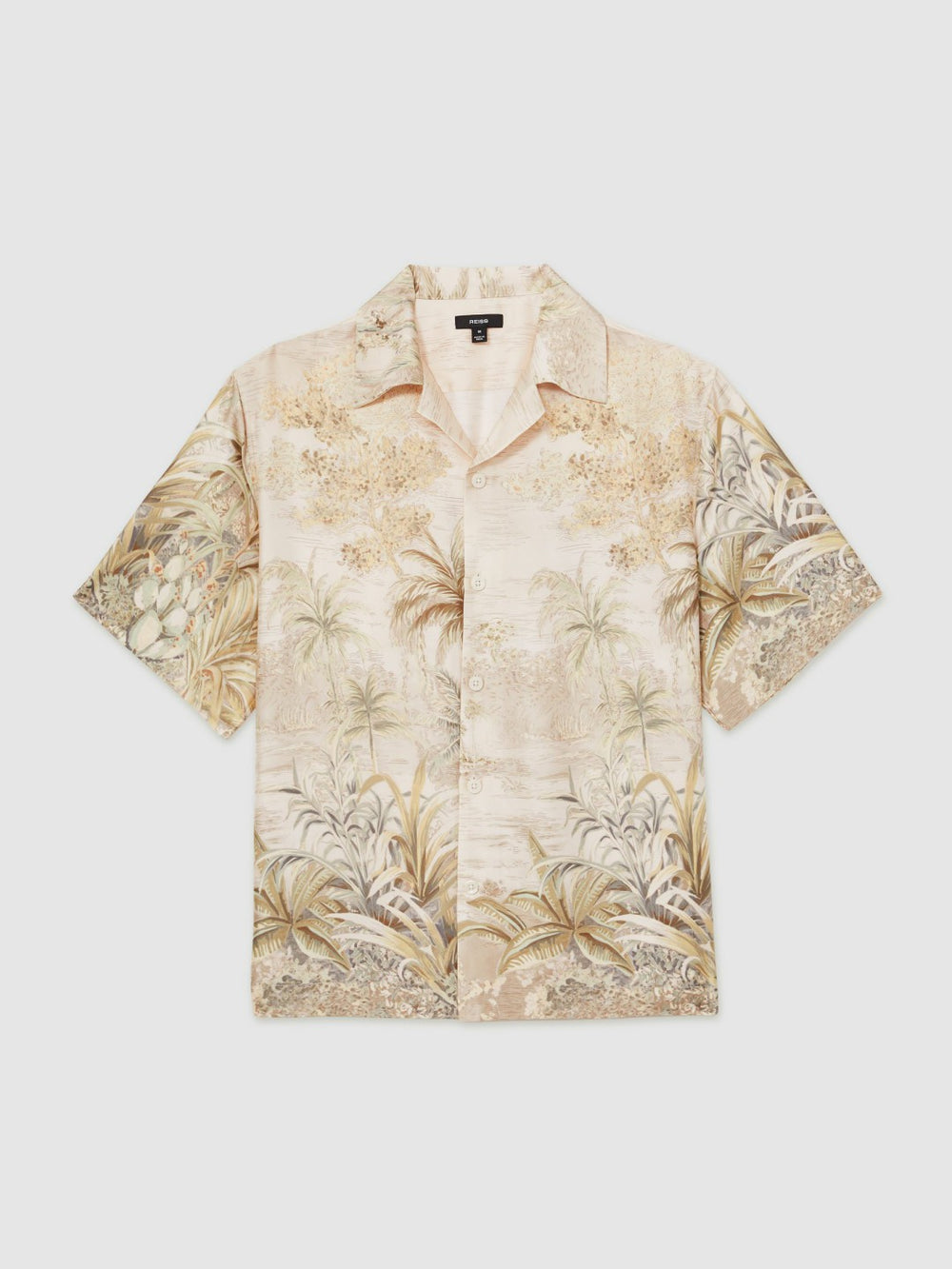 Jungle Print Cuban-Collar Shirt in Soft Sage Green