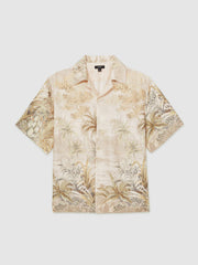 Jungle Print Cuban-Collar Shirt in Soft Sage Green