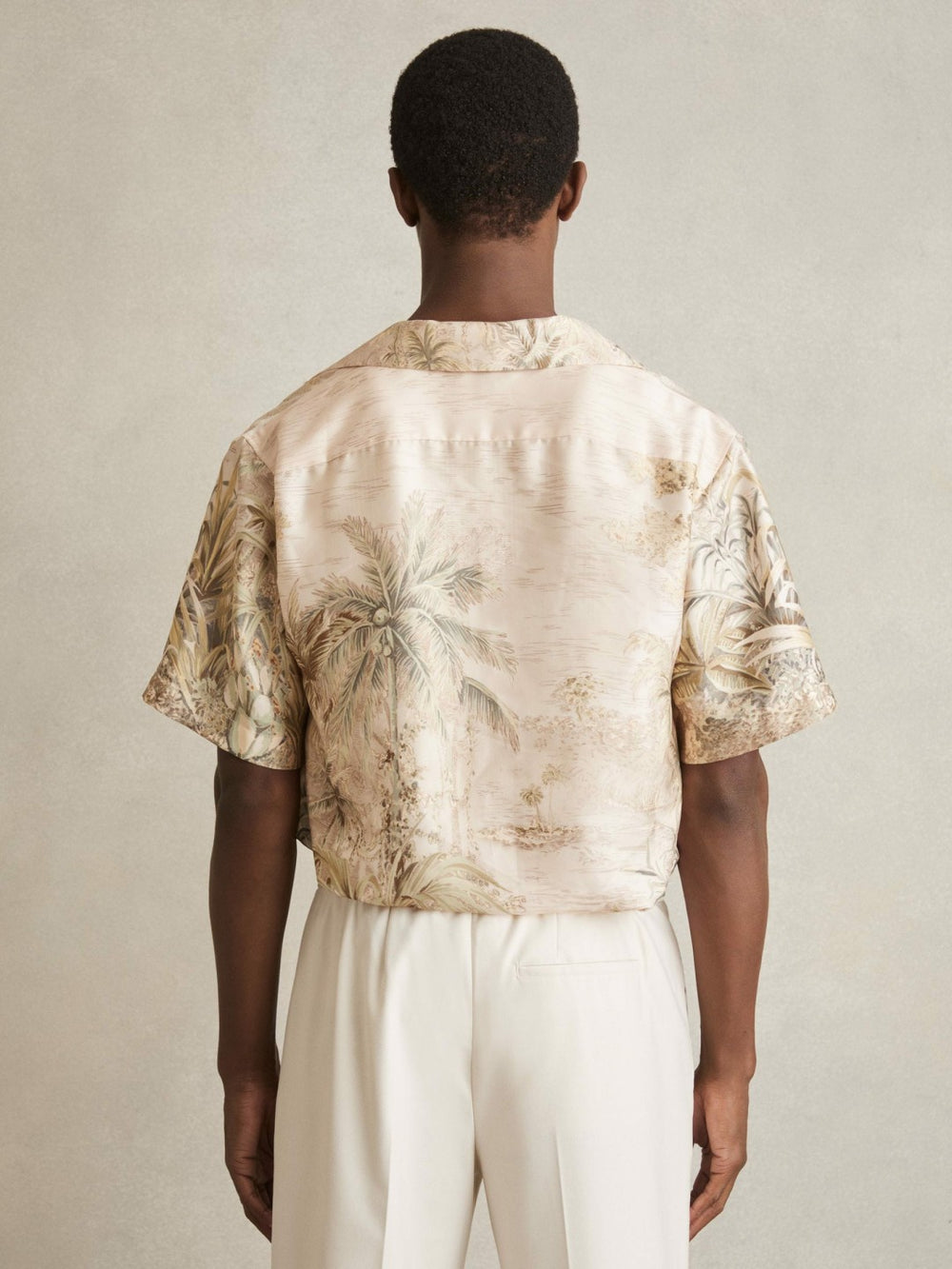 Jungle Print Cuban-Collar Shirt in Soft Sage Green