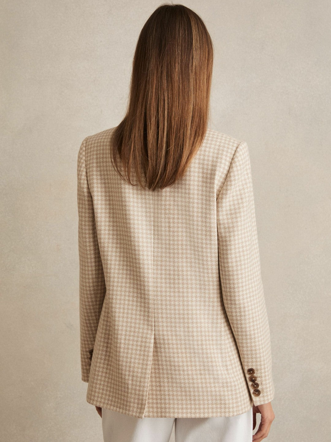 Petite Double Breasted Check Blazer With Wool in Neutral Check