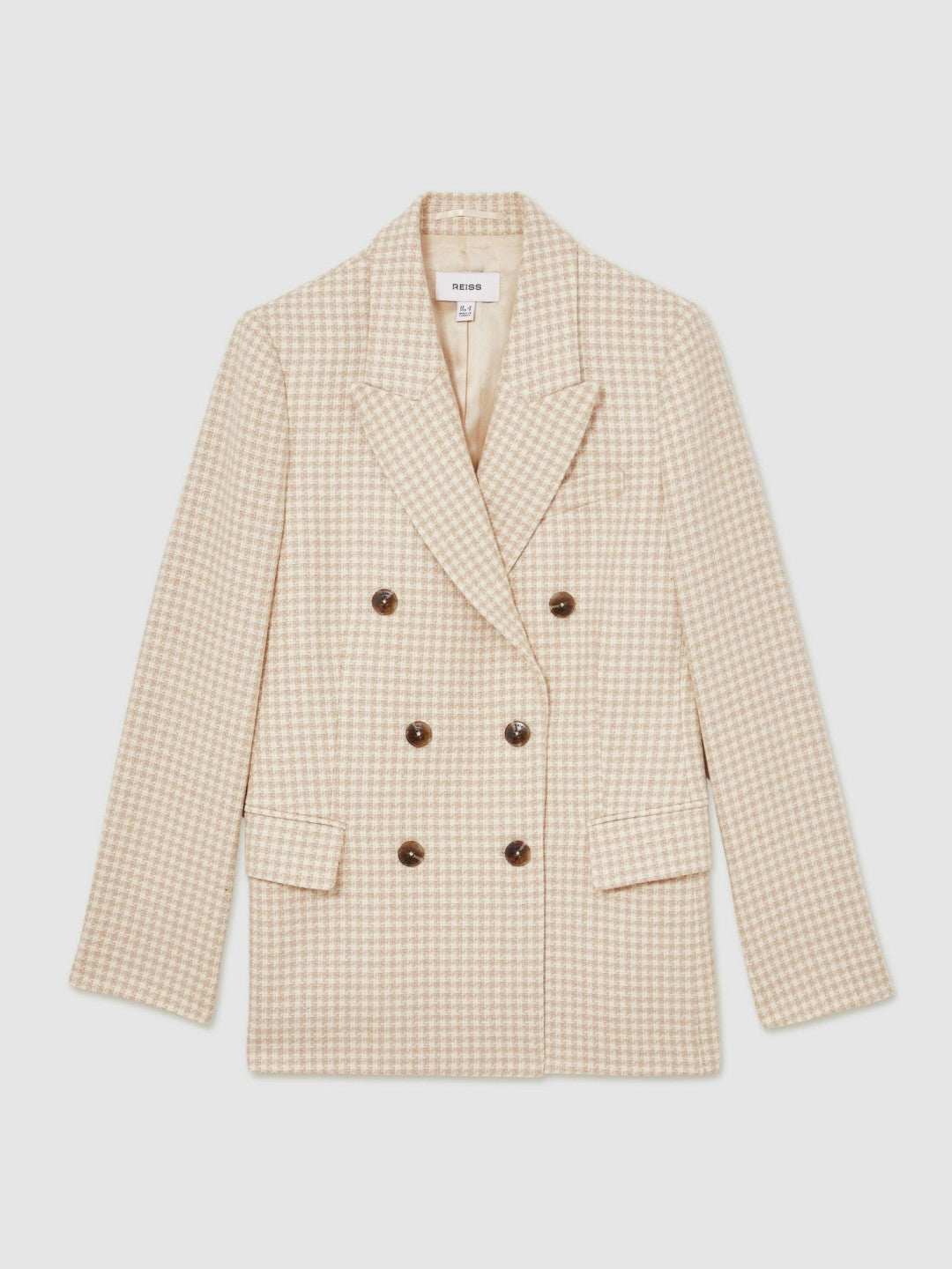 Double Breasted Check Blazer With Wool in Neutral Check