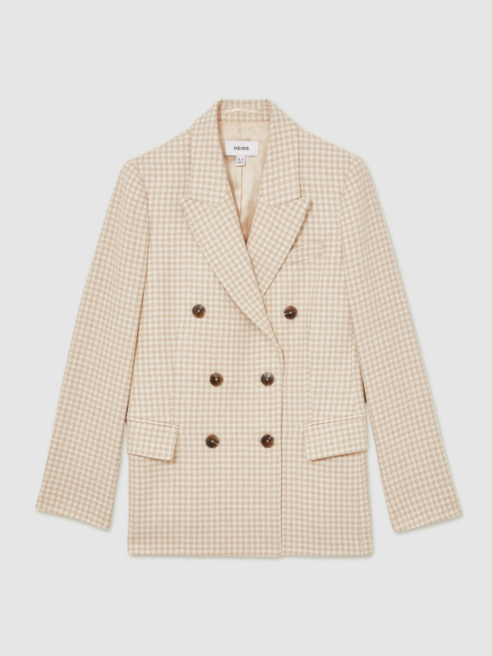 Double Breasted Check Blazer With Wool in Neutral Check