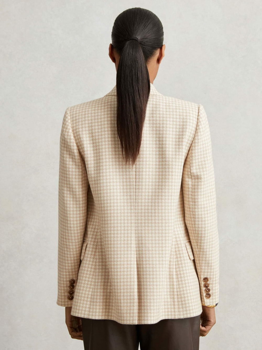 Double Breasted Check Blazer With Wool in Neutral Check