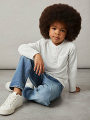 13-14 yrs Cotton-Blend Waffle Henley T-Shirt in White