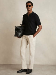 Textured Half-Zip Polo Shirt in Black