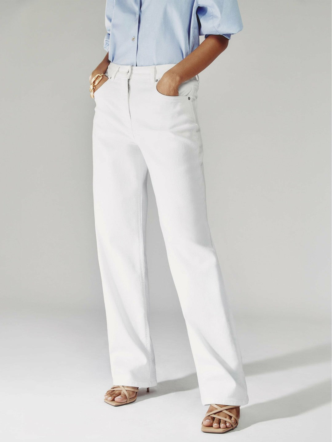 Petite Straight Leg Turn Up Jeans in White
