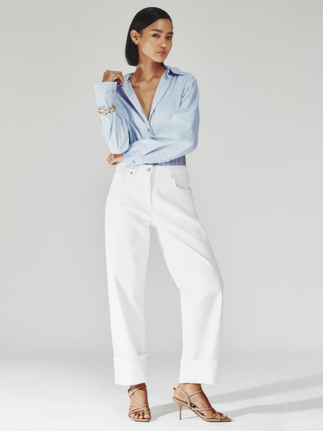 Petite Straight Leg Turn Up Jeans in White
