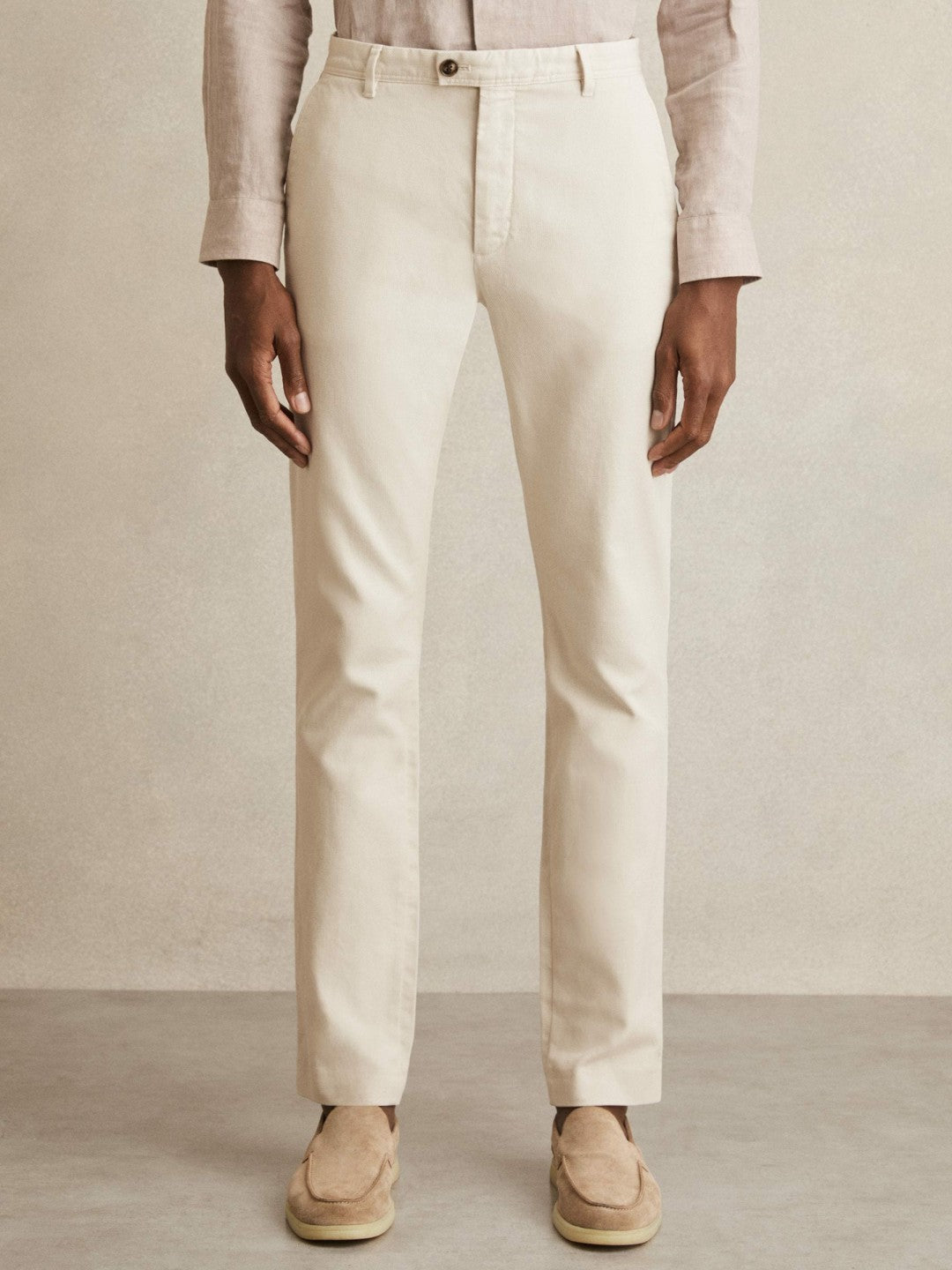 Cotton-Piqué Slim-Fit Chinos in Off White