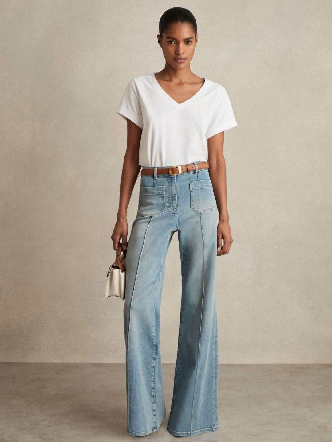 Brushed-Cotton V-Neck T-Shirt in White