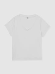 Brushed-Cotton V-Neck T-Shirt in White
