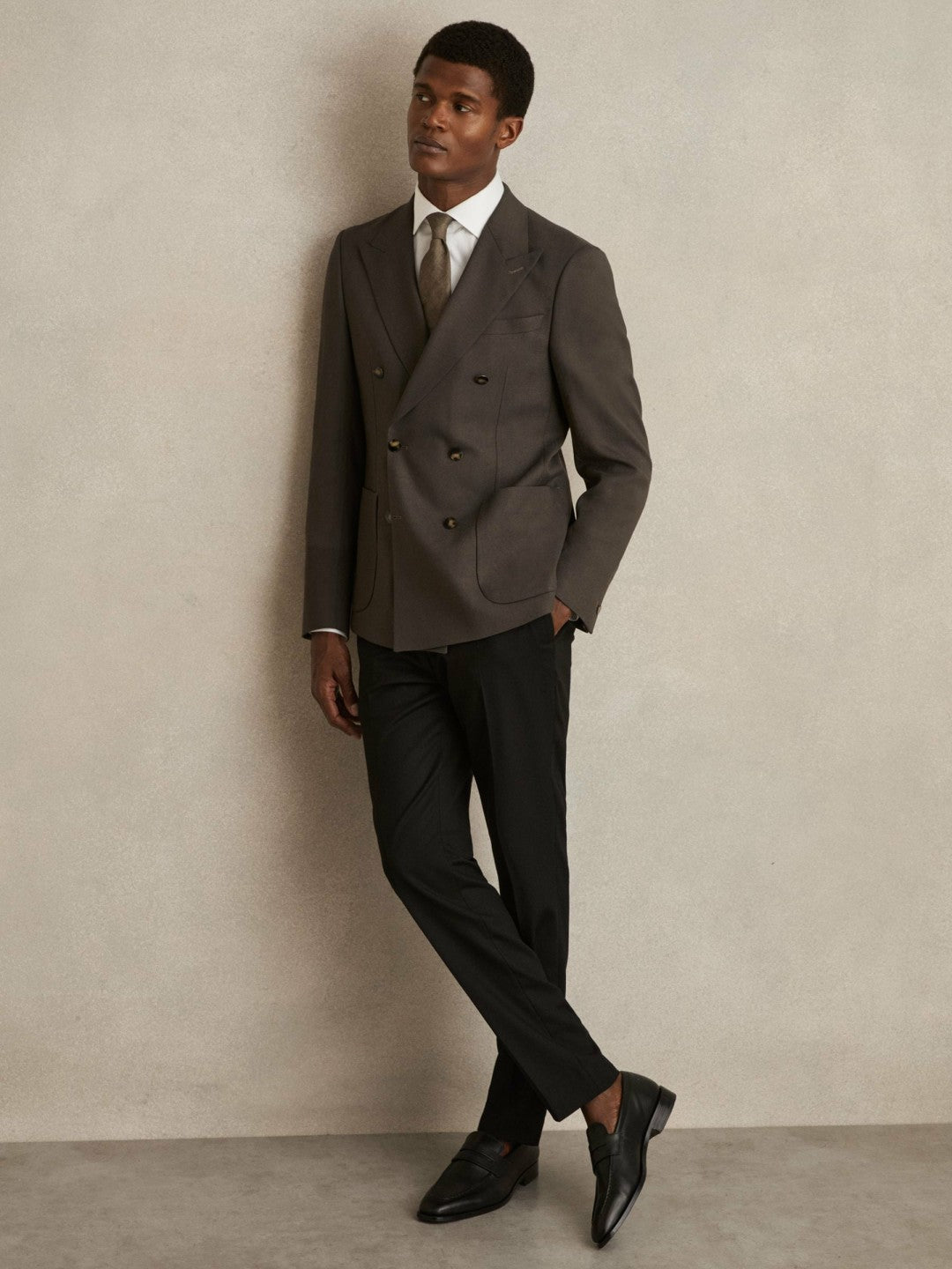 Slim Fit Double Breasted Suit Blazer in Dark Green