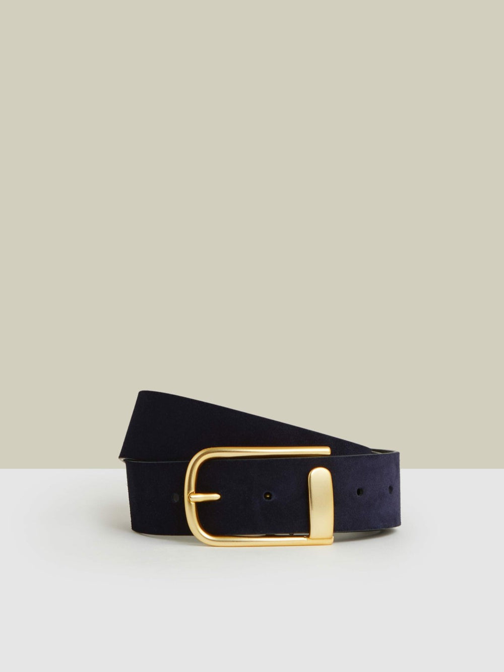 Leather Half Keeper Belt in Navy