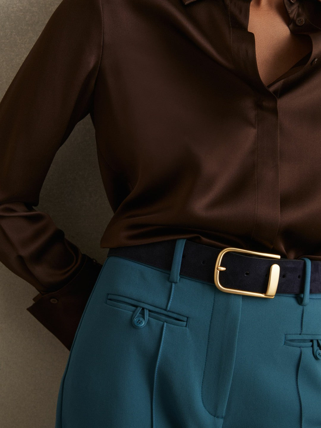 Leather Half Keeper Belt in Navy