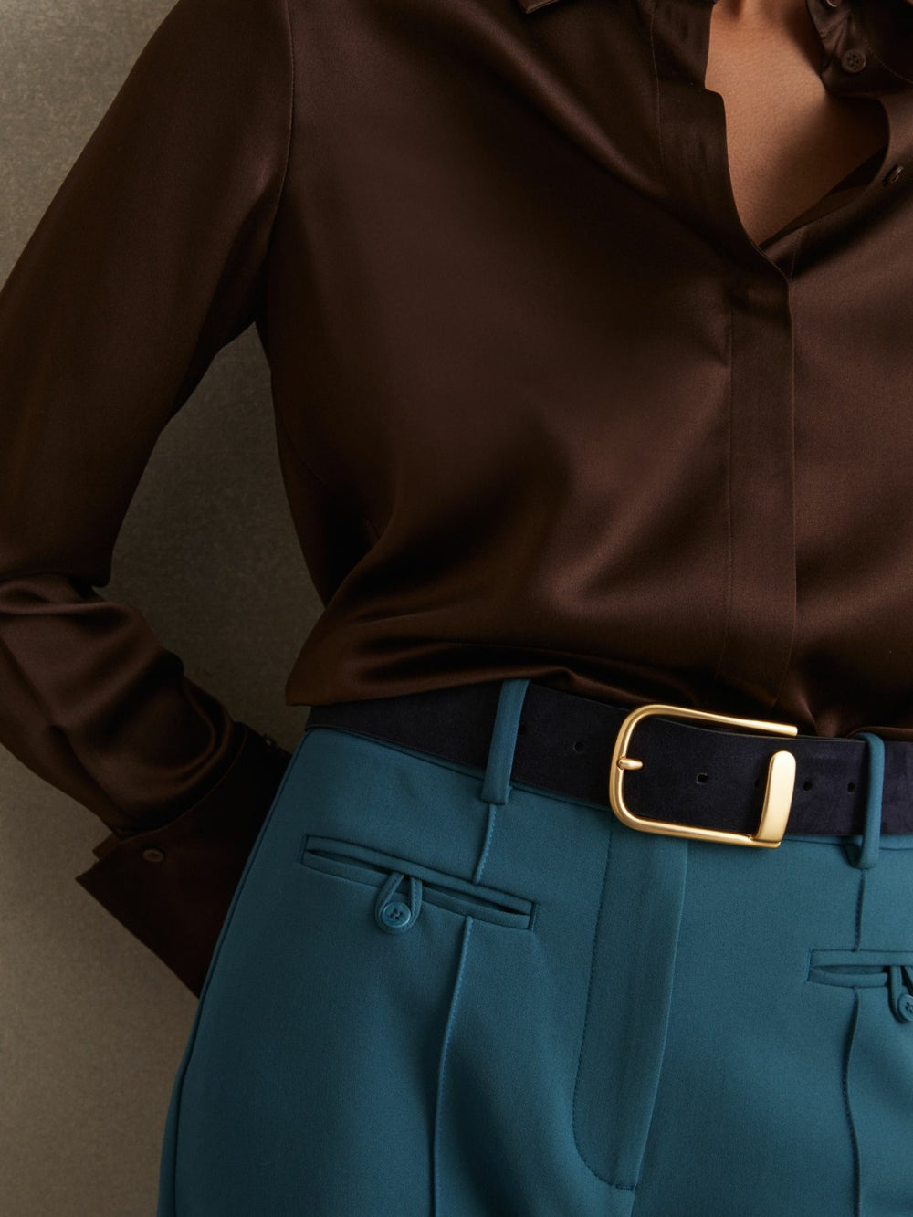 Leather Half Keeper Belt in Navy