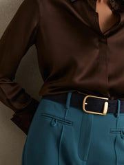 Leather Half Keeper Belt in Navy