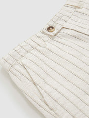 9-13 yrs Cotton Pinstripe Trousers Regular-Fit in Off White/Taupe Brown