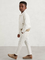 3-9 yrs Cotton Pinstripe Trousers Regular-Fit in Off White/Taupe Brown