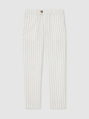 3-9 yrs Cotton Pinstripe Trousers Regular-Fit in Off White/Taupe Brown