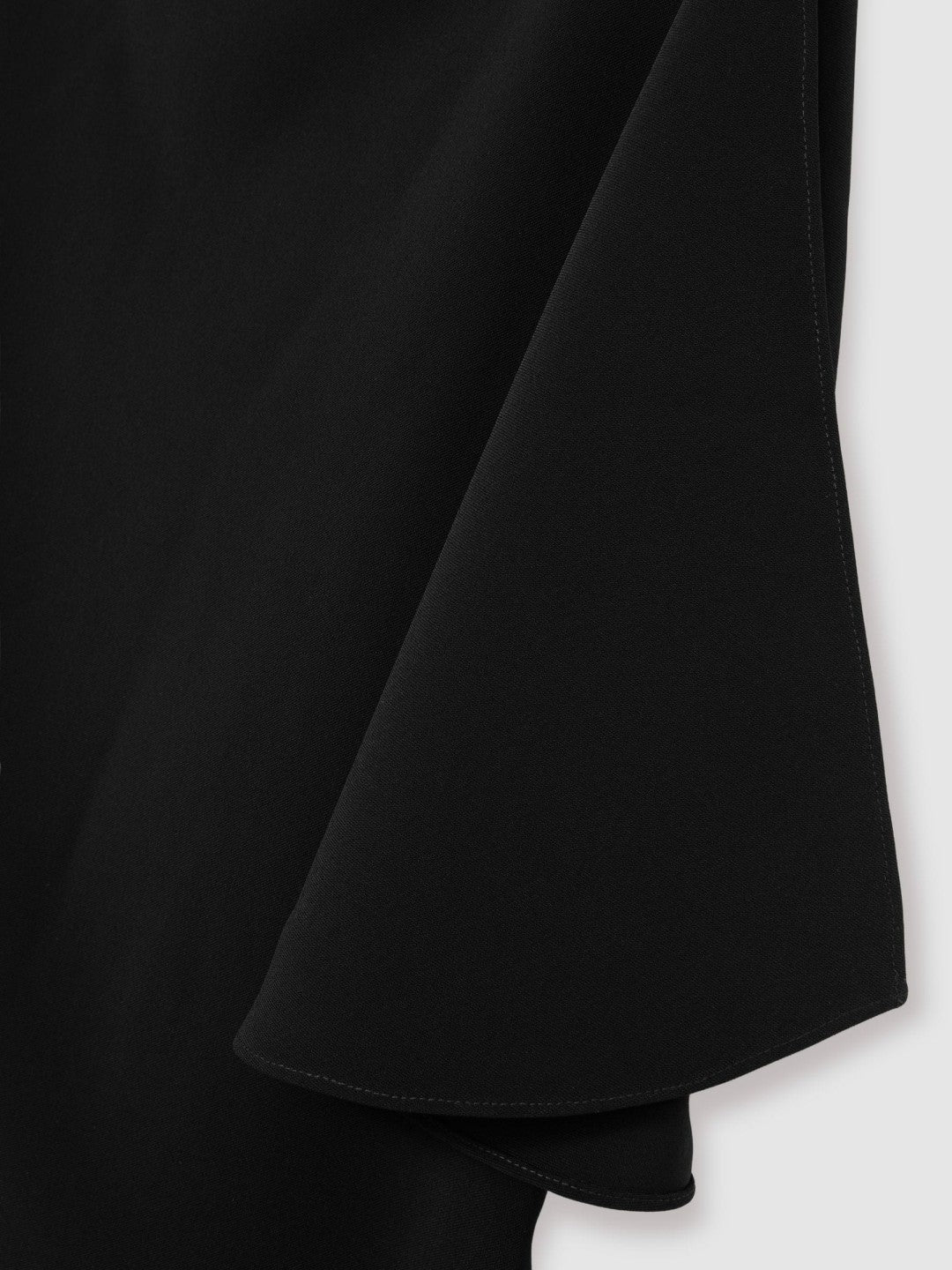Draped-Front High-Neck Midi Dress in Black