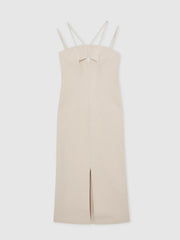 Double Strap Cut Out Midi Dress in Stone Neutral