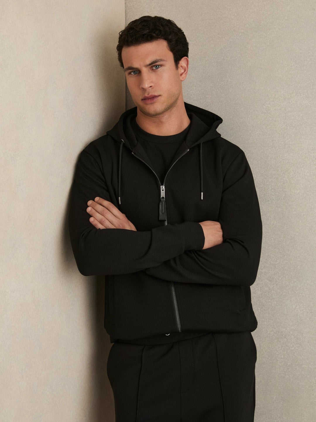 Interlock Zip-Through Hoodie in Black