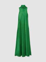Satin Cape Maxi Dress in Green
