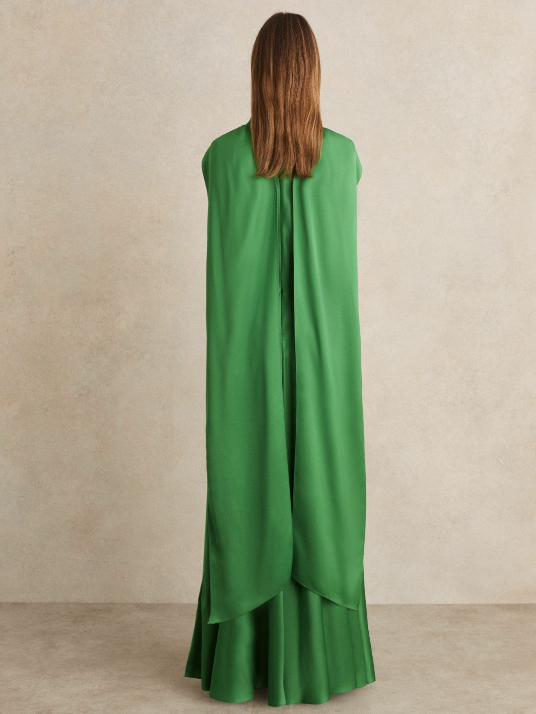 Satin Cape Maxi Dress in Green