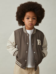 13-14 yrs Colour-Block Varsity Bomber Jacket in Mink Brown/Off White