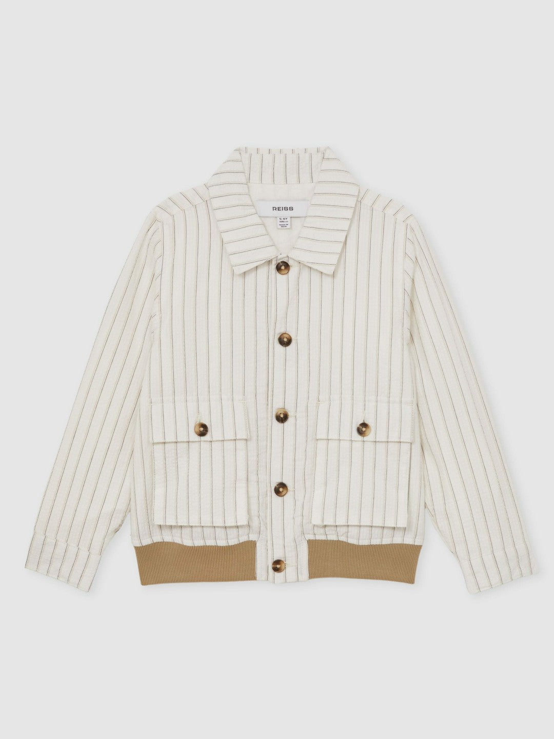 3-9 yrs Cotton Pinstripe Harrington Jacket in Off White/Taupe Brown