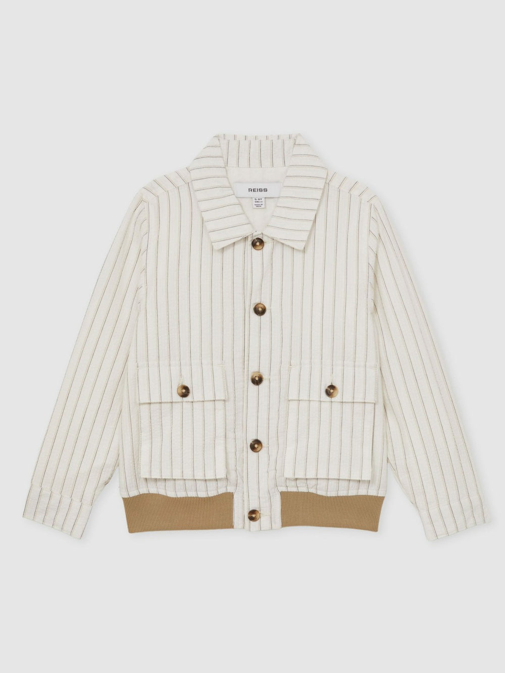 3-9 yrs Cotton Pinstripe Harrington Jacket in Off White/Taupe Brown