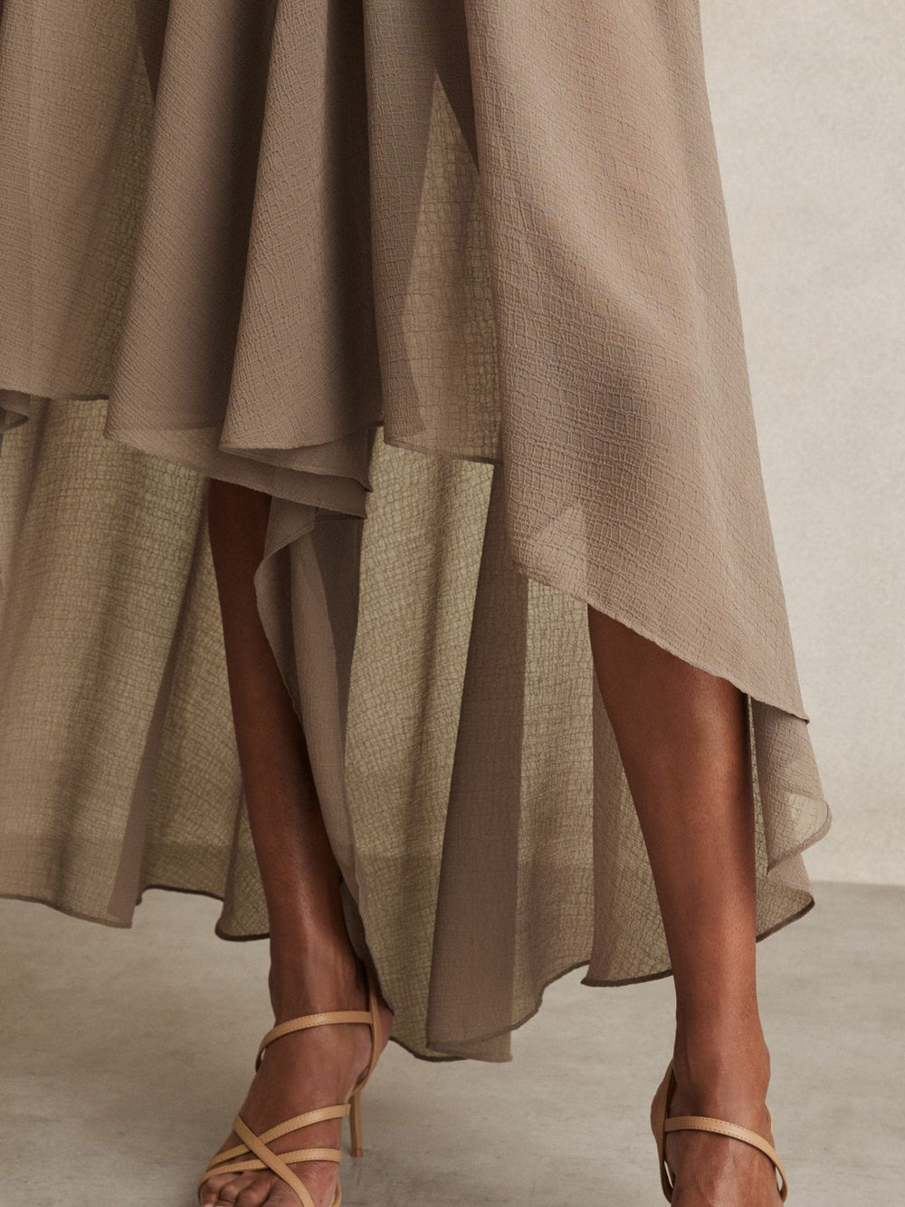 Petite Sheer-Overlay High-Low Shorts in Mink Neutral