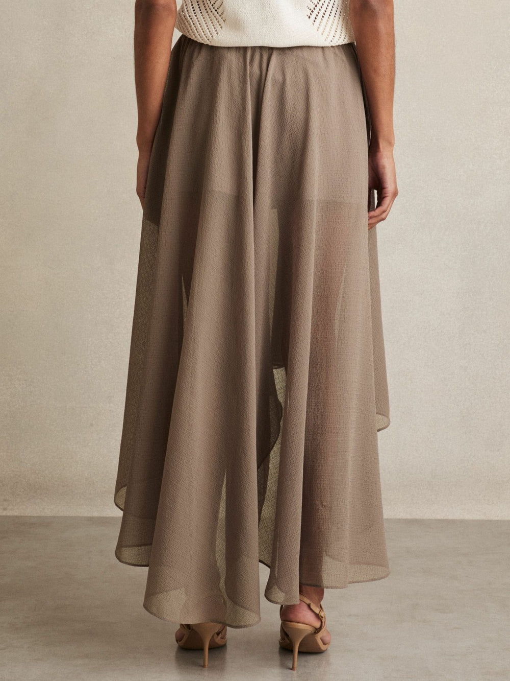 Petite Sheer-Overlay High-Low Shorts in Mink Neutral