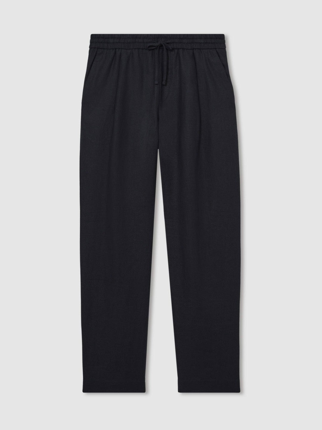 Linen Drawstring Relaxed-Fit Trousers in Navy