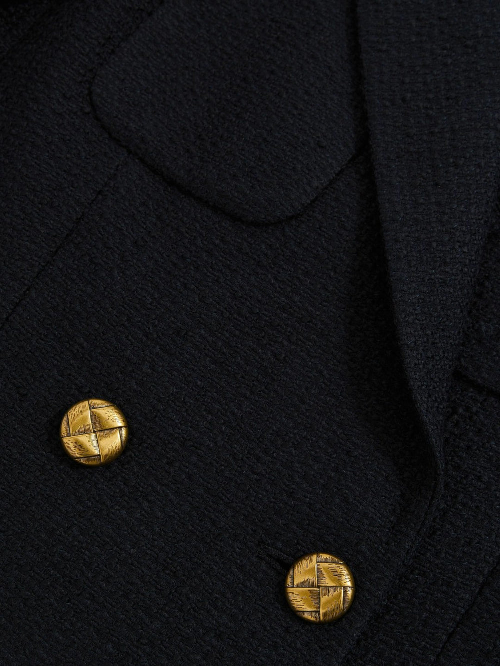 Double-Breasted Textured Cropped Blazer with Wool and Cotton in Navy