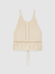 Cotton Crochet Tie-Back Cropped Top in Cream
