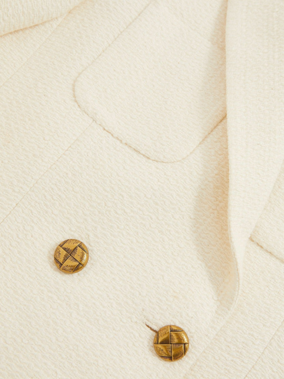 Double-Breasted Textured Cropped Blazer with Wool and Cotton in White