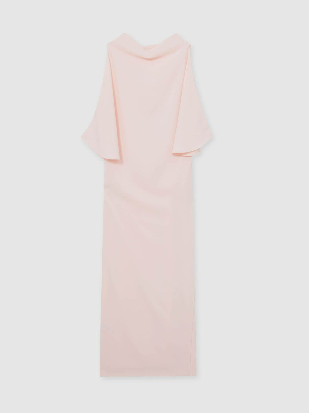 Draped-Front High-Neck Midi Dress in Pale Pink