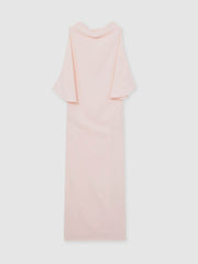 Draped-Front High-Neck Midi Dress in Pale Pink