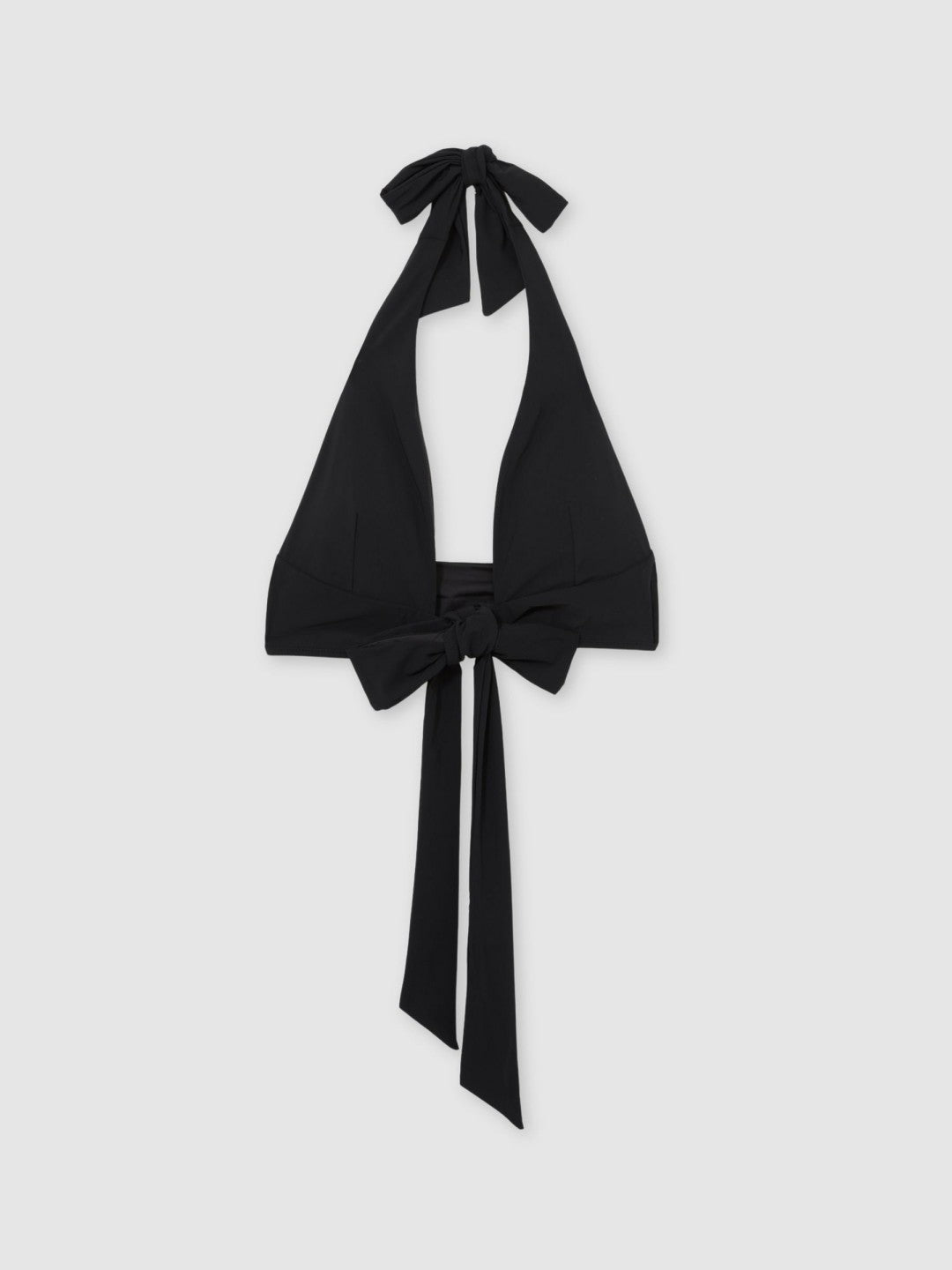 Plunge Tie Halterneck Bikini Top in Black