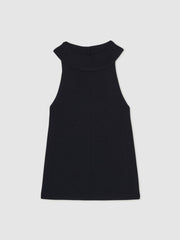 Rib Knit High Neck Vest in Navy