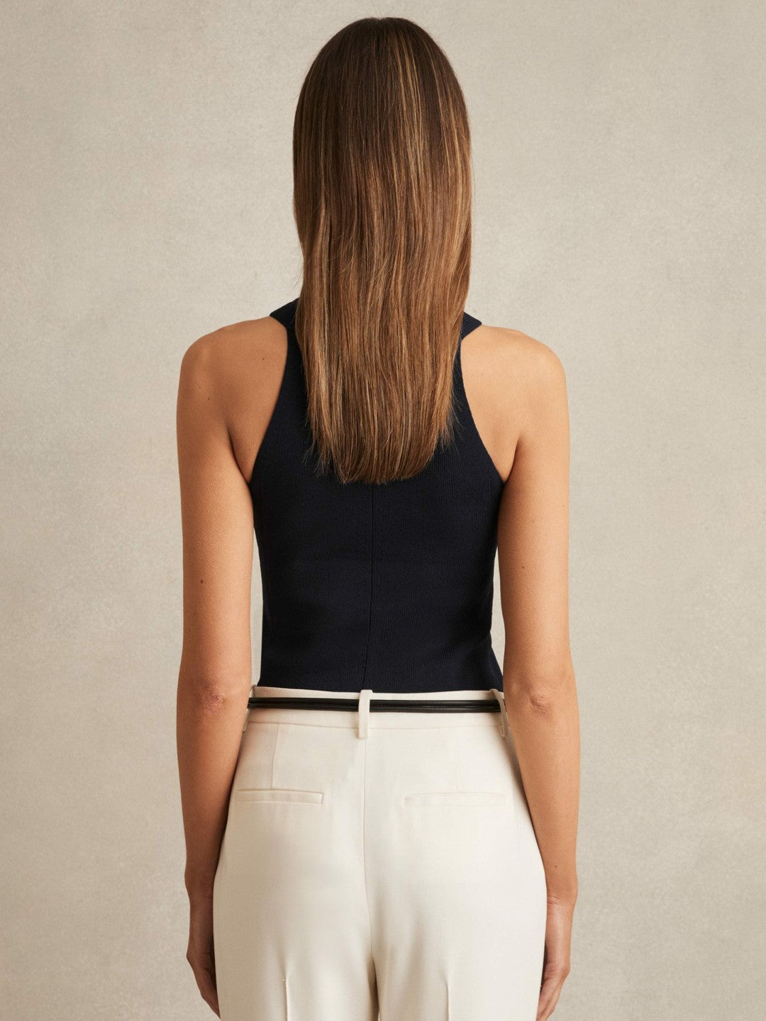 Rib Knit High Neck Vest in Navy